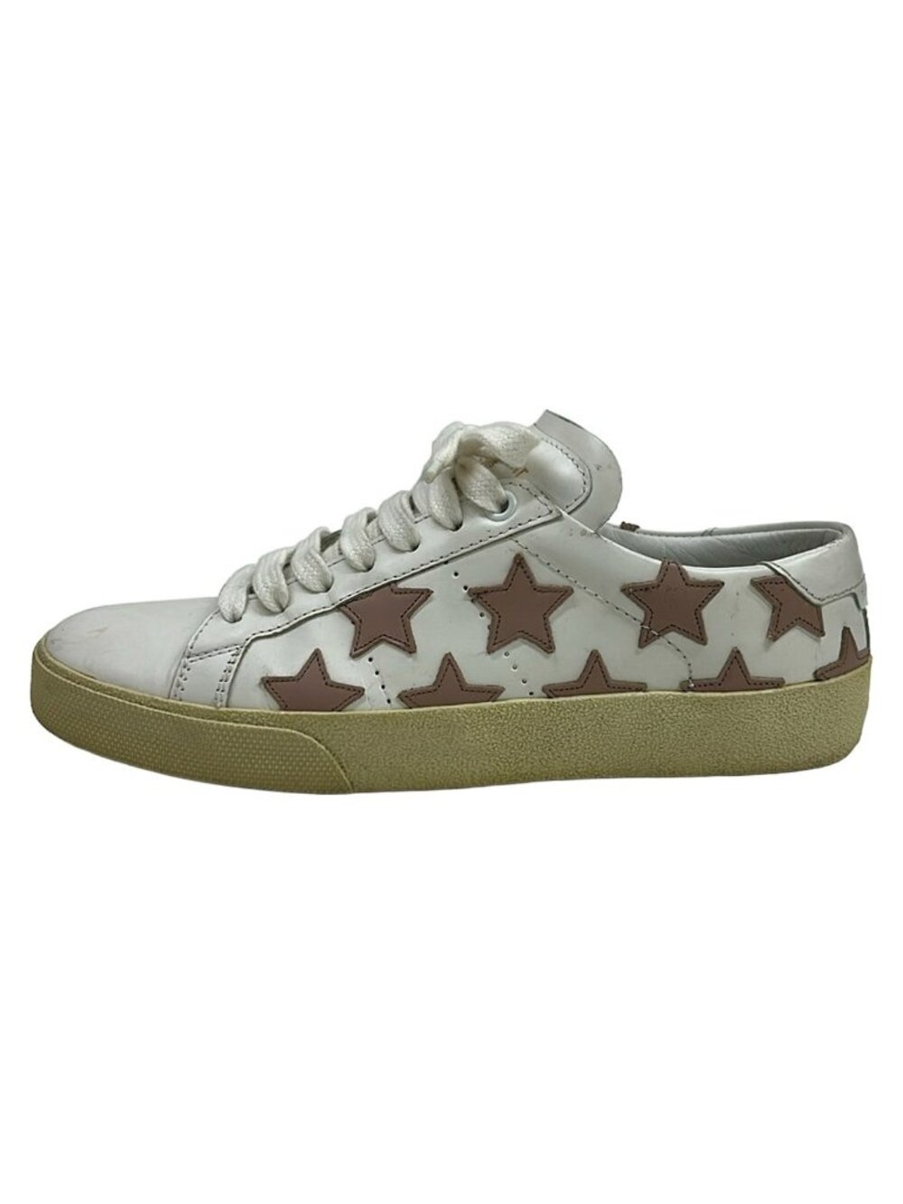 Saint Laurent Paris Sneakers White Pink Beige Star Leather